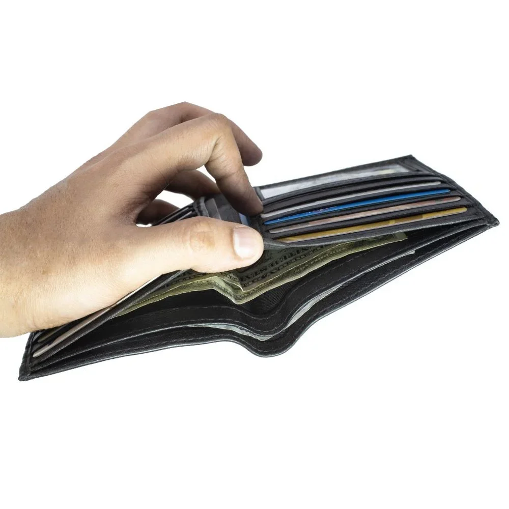 Men Lambskin Leather Long Wallet with Multi Card Holder, Black
